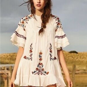 FREE PEOPLE Pavlo White Embroidered Floral Boho Dress